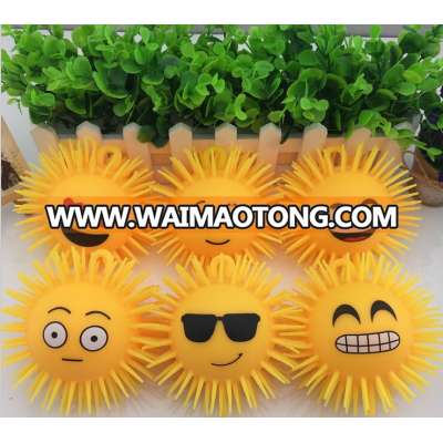 New Hot 5 inch print emoji face hairy ball flash toys luminous plush TPR ball children